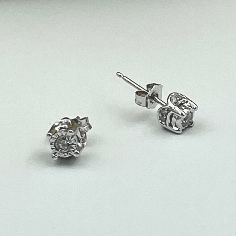 Sterling Silver Clear Crystal Halo Stud Ring (Pair)